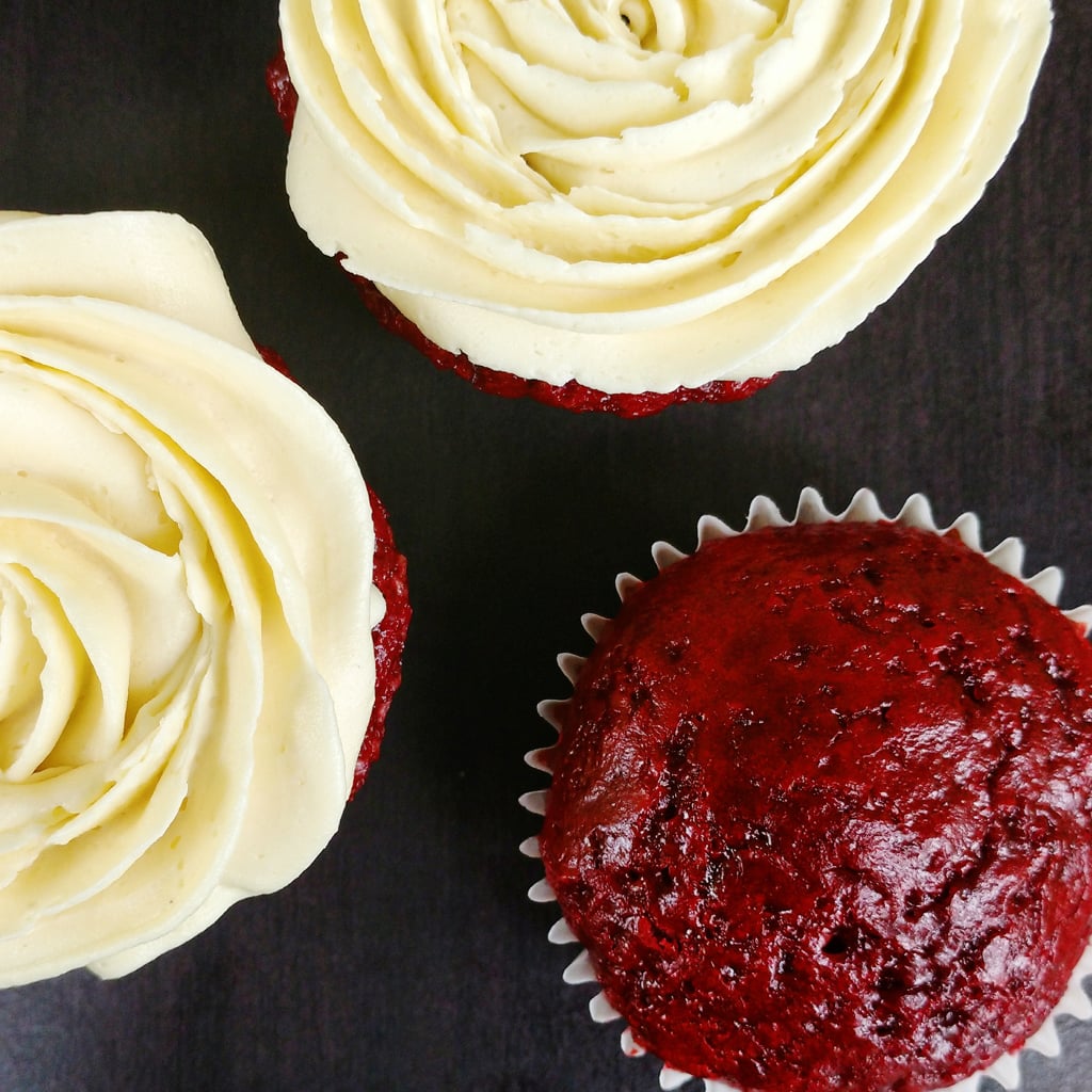 Eggless Red Velvet Cupcakes With White Chocolate Frosting Recipe Flours And Frostings
