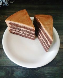 Mocha cake with milk chocolate frosting