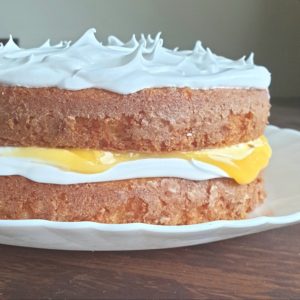 white cake with passionfruit curd